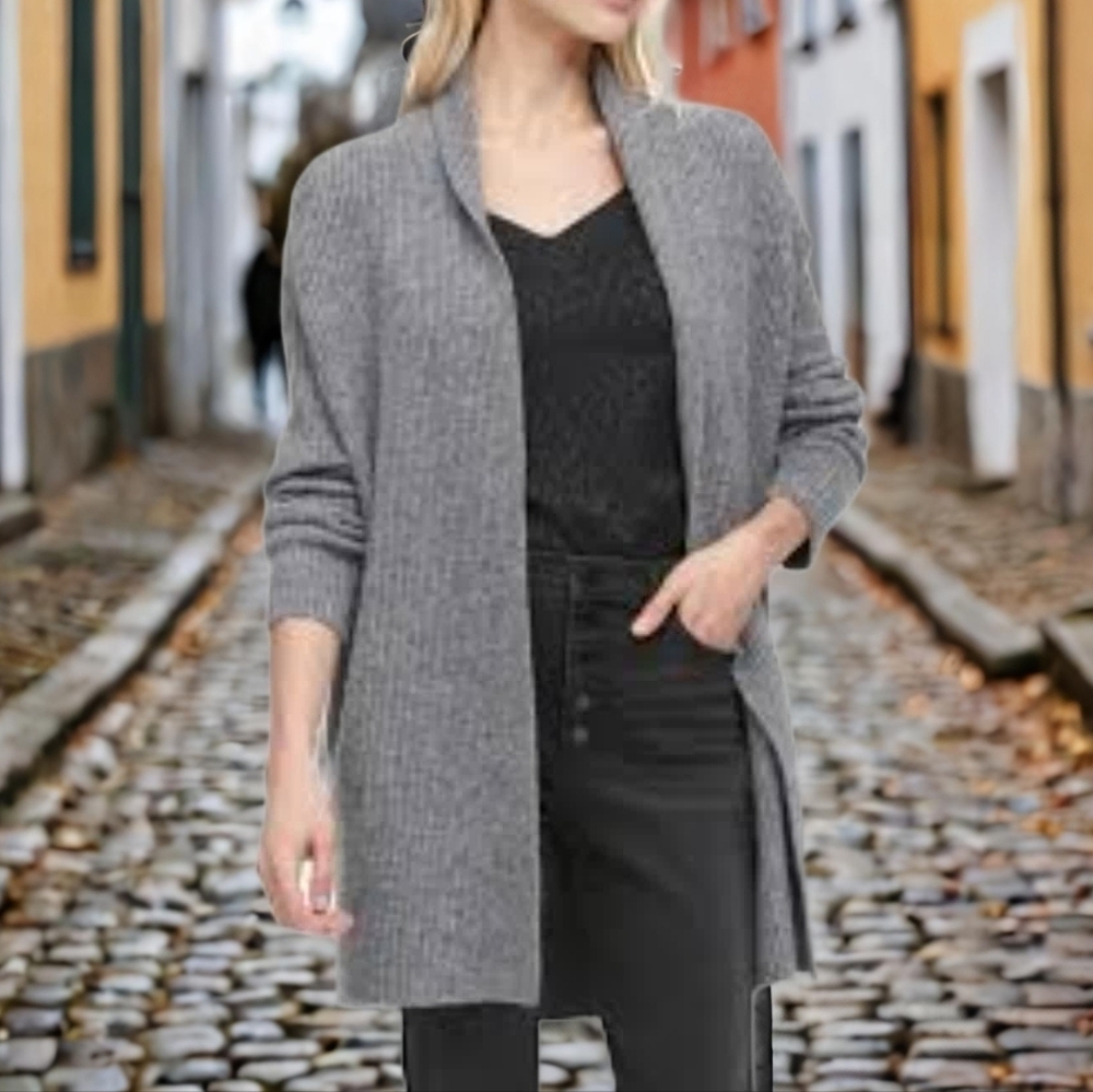 Banana Republic grey merino wool blend open cardigan size large petite